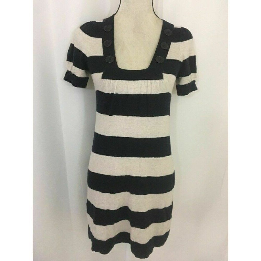 Topshop Black and Cream Striped Mini Dress